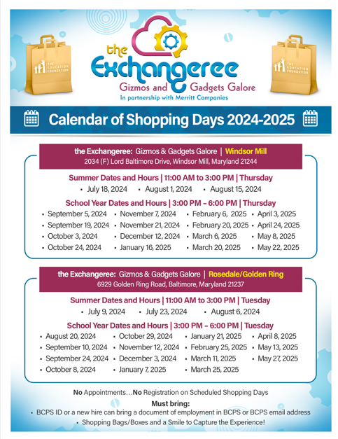 Shopping Dates Final SY24.25 Revised 8.14.24